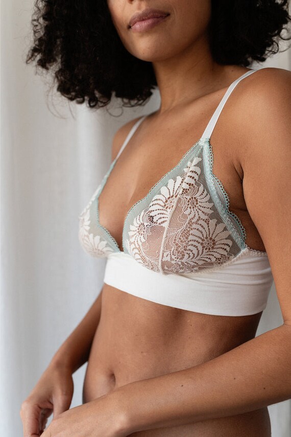 White Organic Cotton Bralette, Cotton Bra, Organic Cotton, Cotton Lingerie,  Cotton Underwear, White Lingerie, Comfy Underwear, Brighton Lace -   Canada