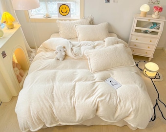 Juego de 4 piezas de ropa de cama de felpa suave y cálida de color blanco