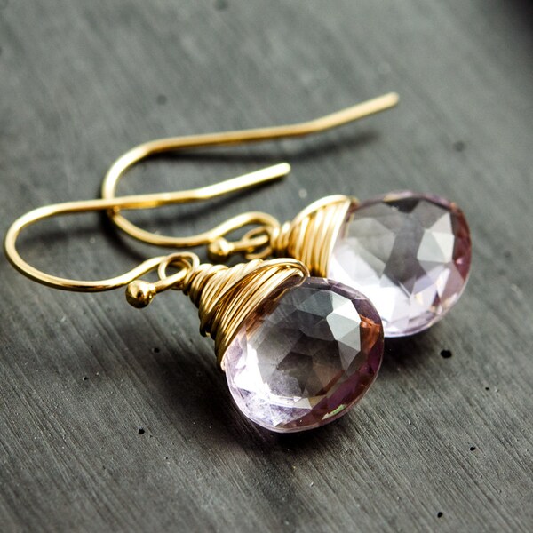 Pink Amethyst Earrings, Amethyst Earrings, February Birthstone, Drop Earrings, Dangle Earrings, Pastel Pink, Rose, Gold Earrings, PoleStar