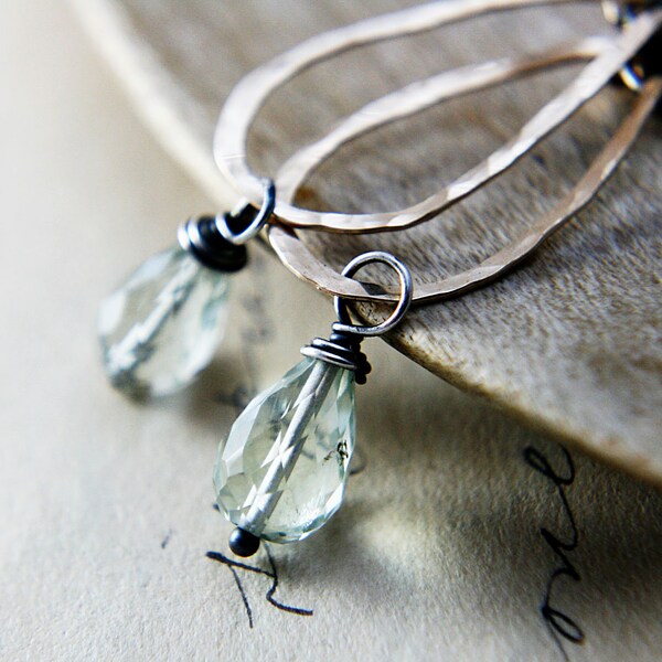 Gold Drop Earrings Green Amethyst 14K Gold Sterling Silver