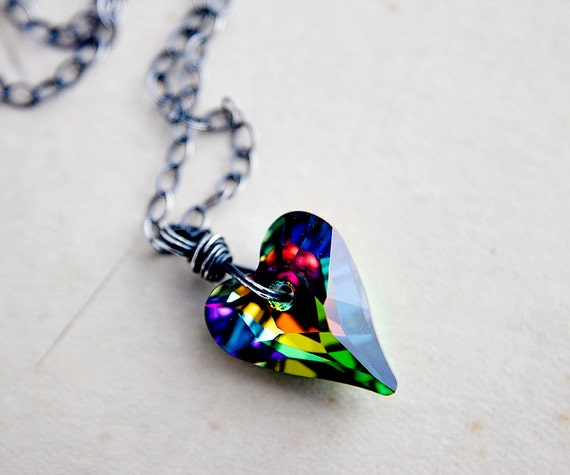 Rainbow Heart Swarovski Crystal Heart Pendant Necklace On Etsy