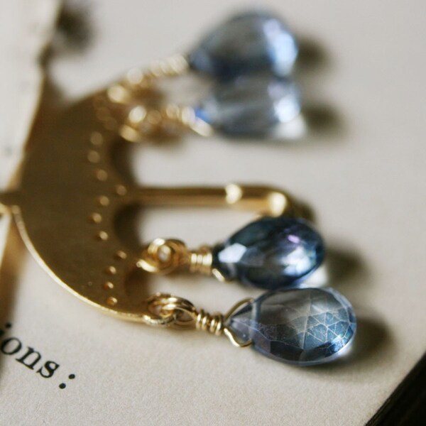 Rainy Day Necklace, Blue Mystic Quartz, Iolite on Gold