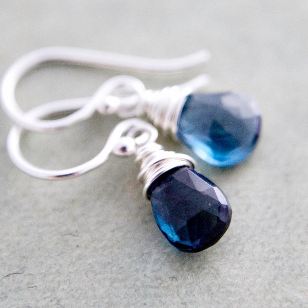 Midnight Drop Earrings London Blue Topaz Blue Dangle Birthstone