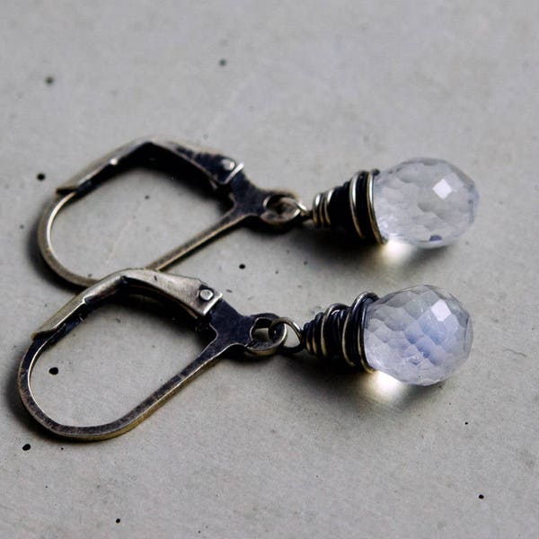 Rainbow Moonstone Drop Earrings, Moonstone Crystal Dangle Earrings on Sterling Silver