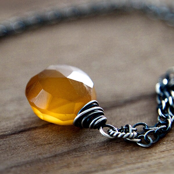 Chalcedony Necklace, Chalcedony Pendant, Pumpkin, Orange, Autumn Fashion, Wire Wrapped, Gemstone Pendant, Gemstone Necklace, Sterling Silver