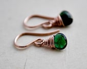 Gem Green Rose Gold Dangle Earrings Drop Forest Emerald Green
