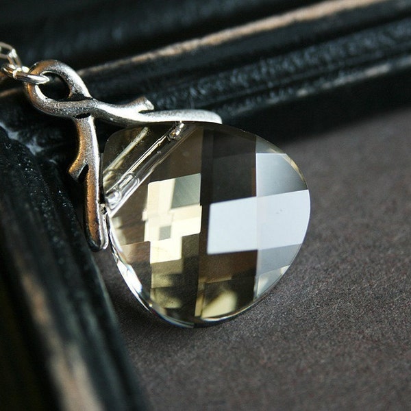 Swarovski Crystal Silver Shade Briolette on Sterling Silver -Hint Necklace