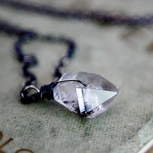 April Birthstone Coal Miner's Daughter Necklace Herkimer Diamond Quartz PoleStar