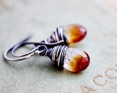 Raw Citrine Earrings November Birthstone Rust PoleStar Dangle Drop Fall