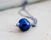 Blueberry Freshwater Pearl Necklace Sterling Silver Midnight Blue Fashion Summer