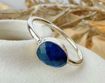 Rough Blue Apatite Sterling Silver Ring: Oval Faceted Gemstone