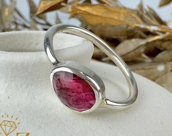 Rough Pink Tourmaline Sterling Silver Ring: October Birthstone