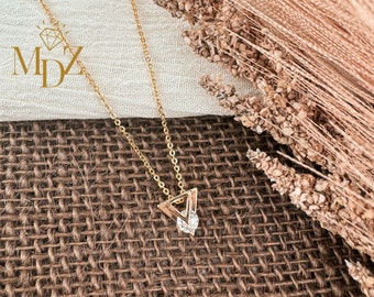 Gold Fidget Necklace: Geometric Triangle Pendant with Cubic Zirconia