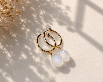 Regenbogen Mondstein Creolen | Gold baumeln Creolen | Juni Geburtsstein Geschenk