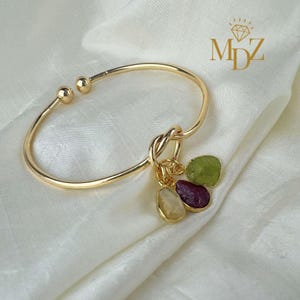 Gold Love Knot Birthstone Bracelet : Personalized 18K Gold Plated Bangle Gift for Her
