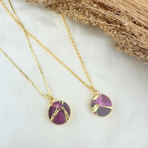 Ruby Red Mojave Turquoise Necklace: Kintsugi Gold, Minimalist Pendant