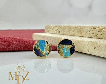 Mojave Turquoise Stud Earrings: Kintsugi Inspired Gold Purple Turquoise Gemstone