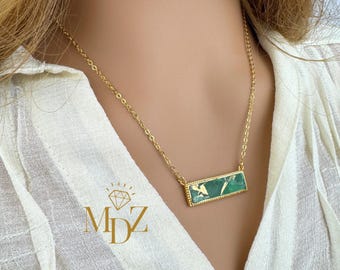 Mohave Turquoise Bar Necklace: Gold Plated Dual Chains, Kintsugi Inspired