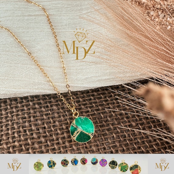 Round Mojave Turquoise Necklace with Kintsugi Touch, Minimalist Necklace, NMR003