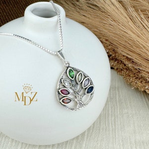Sterling Silver Chakra Tree of Life Gemstone Necklace