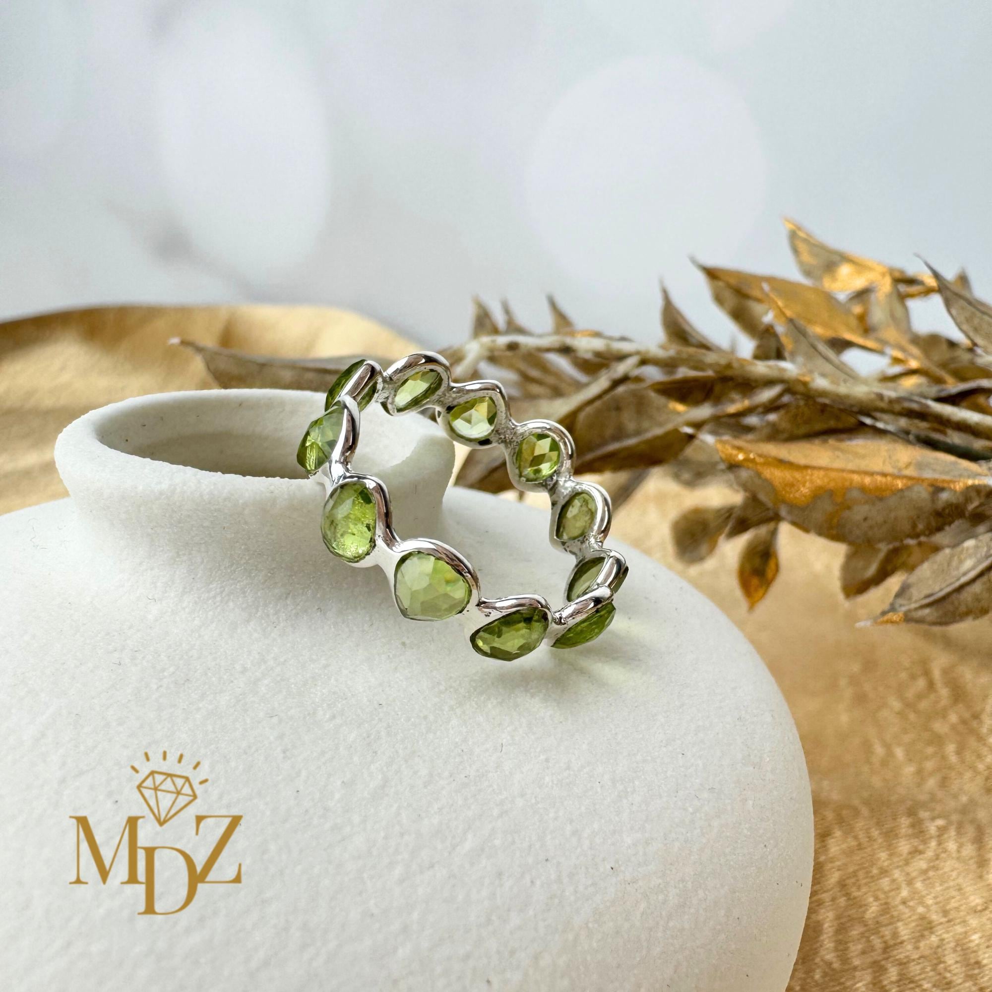 Natural Peridot Sterling Silver Eternity Ring - August Birthstone