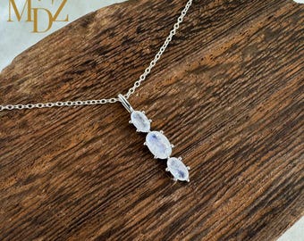 Sterling Silver Dainty Moonstone Necklace : June Birthstone Jewelry