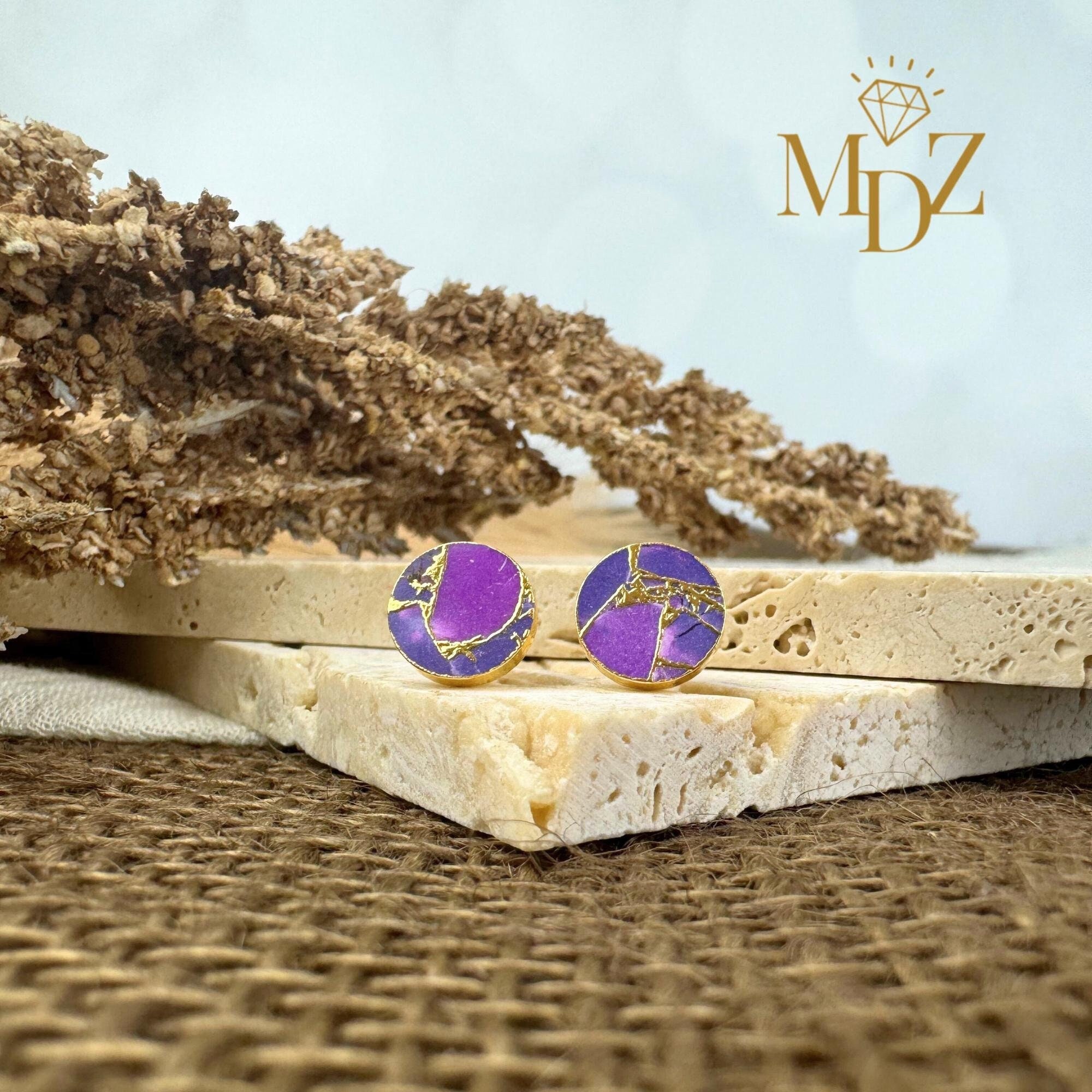Purple Mojave Turquoise Stud Earrings: Kintsugi Gold, Sterling Silver Post