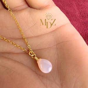 Pink Opalite Teardrop Necklace: Gold Plated Bridal Jewelry