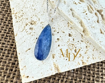 Ovale blauwe kyanietketting, sterlingzilveren edelsteensieraden, natuurlijke kyaniethanger, SP011