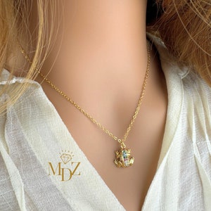 Gold Frog Necklace: Cubic Zirconia Toad Pendant