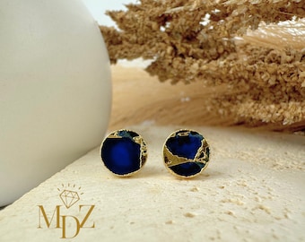 Blue Mojave Turquoise Stud Earrings: Kintsugi Sapphire, Gold Plated