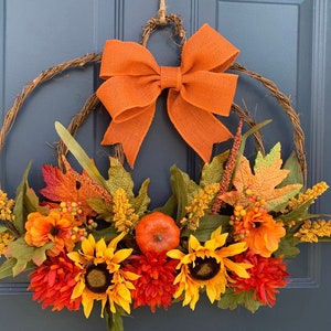 Fall pumpkin floral grapevine wreath