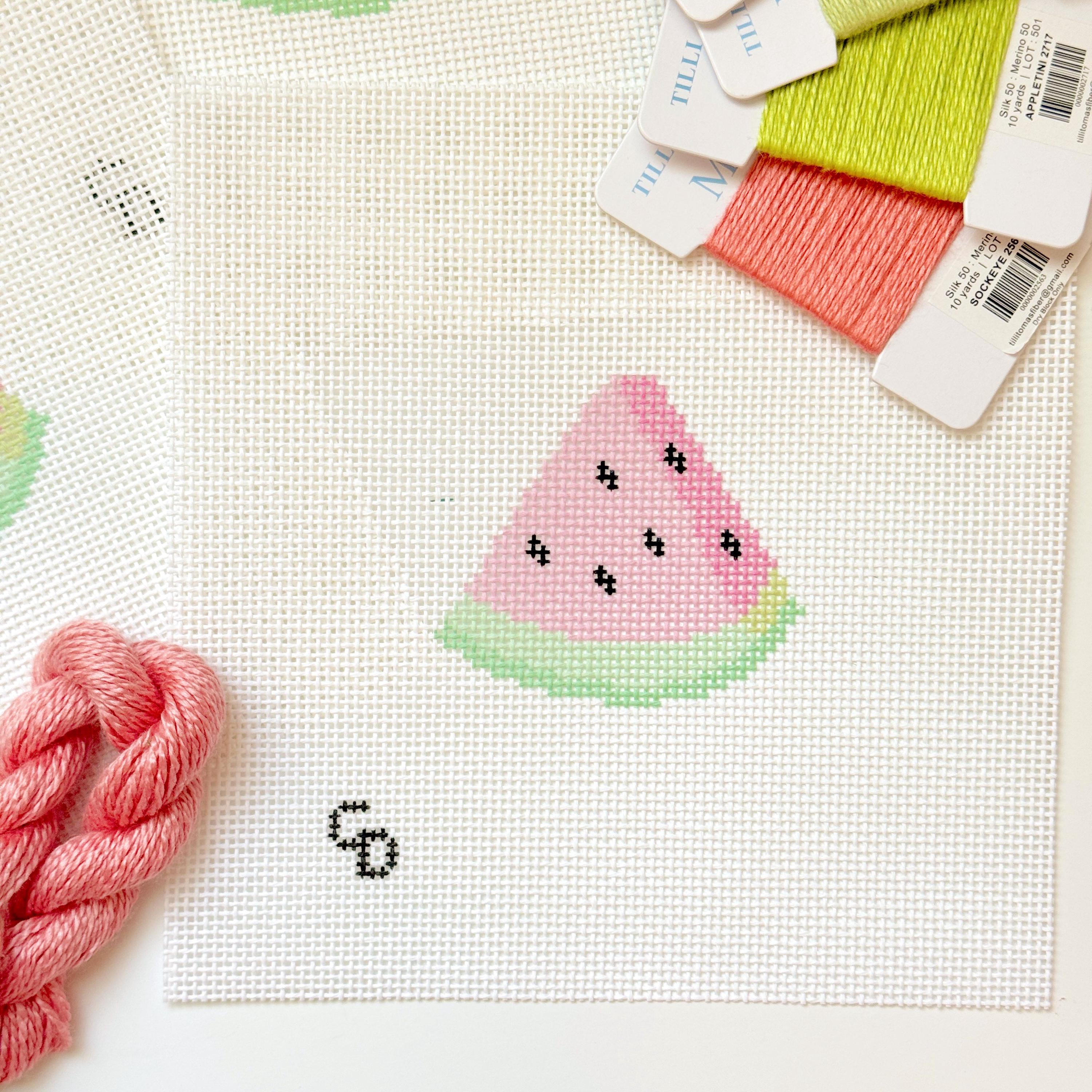 Watermelon Slice 13 Mesh Needlepoint Canvas, 3"x3" Design, Summer Needlepoint Canvas, Beginner Needlepoint