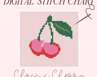 Cherry Needlepoint Pattern: Modern Cross Stitch Chart (Digital PDF)