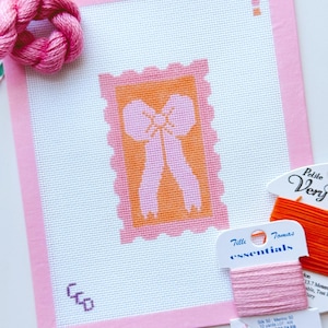 Pink Bow Needlepoint Canvas: Elegant Holiday Ornament Design
