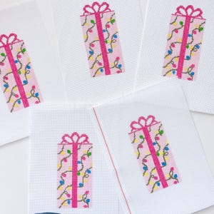 Pink Present Christmas Needlepoint Canvas 18 Mesh 2.5”x5” Design, Bow Christmas Needlepoint Ornament, Modern Needlepoint