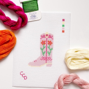 Hand-Painted Pink Cowgirl Boot Needlepoint Canvas: Southern Charm (3 inch, 13 Mesh)