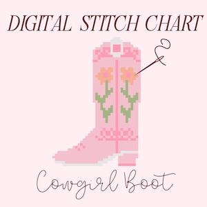 Cowgirl Boot Needlepoint Chart: Western Cross Stitch (PDF)