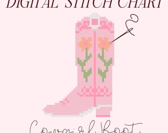Cowgirl Boot Needlepoint Chart: Western Cross Stitch (PDF)