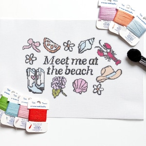 Meet Me at the Beach Needlepoint Canvas, Summer Beach Needlepoint Pillow Canvas, Summer Needlepoint Project