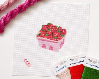 Strawberry Basket Needlepoint Canvas: Hand-Painted Summer Design