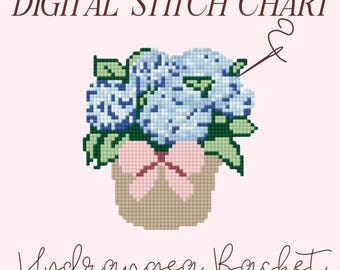 Hydrangeas Basket Needlepoint Chart: DIY Cross Stitch Pattern (PDF)