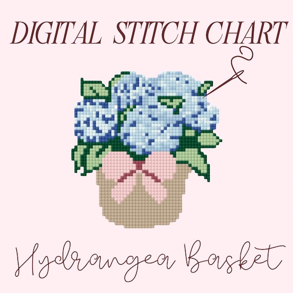 Hydrangeas Basket Needlepoint Chart: DIY Cross Stitch Pattern (PDF)