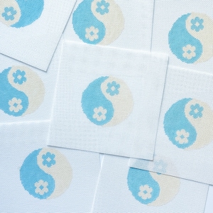 Yin Yang Flower Round Needlepoint Canvas | Hand-Painted 13 Mesh | 4&quot; Design on 8&quot; x 8&quot; Canvas | Ready to Ship