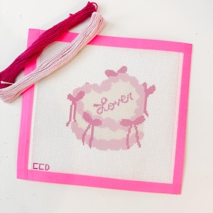 Coquette Bow Heart Cake 4” Needlepoint Canvas 18 Mesh Coquette Needlepoint Canvas Bow Cake, Lover Valentine&#39;s Day Needlepoint Canvas