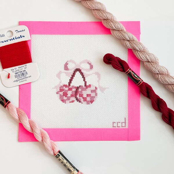 Disco Cherries Coquette Needlepoint Canvas Hand Painted, 18 Mesh 3" Wide Design on a 6x6 Canvas
