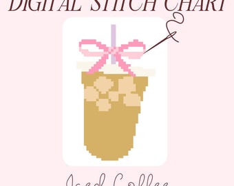 Iced Coffee Needlepoint Chart: DIY Cross Stitch Pattern (PDF)