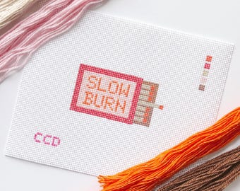 Hand Painted Slow Burn Matches 4” Needlepoint Canvas 13 Mesh Matches Needlepoint Canvas Valentines Day