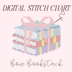 Bow boek stapelen borduursteek PDF-steektabel, leeswijzer kruissteektabel, doe-het-zelf verf borduursteek canvas pdf, 18 mesh borduursteek pdf