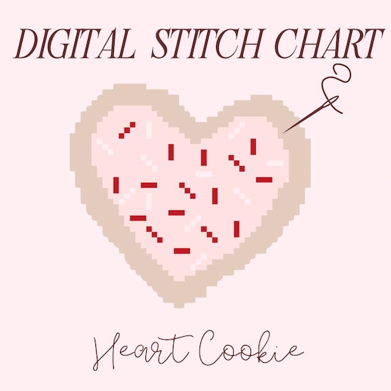 Heart Sugar Cookie Pattern Needlepoint PDF Stitch Chart, Diy Paint Needlepoint Canvas PDF, 13 Mesh Needlepoint 4” pdf